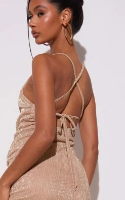 Gold Glitter Plisse Lace Back Strappy Midi Dress -US Dresses Sales Store 7a369d40d71b447a1022f0fcfc3d029c66797955 cmv0283 5