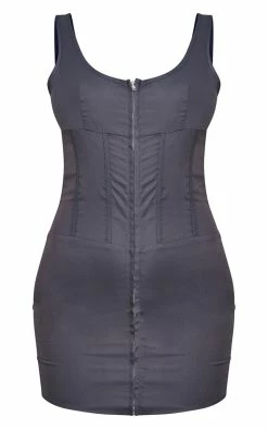 Charcoal Woven Seam Detail Zip Front Bodycon Dress -US Dresses Sales Store 7b017849bbd5e290e79d1a6d5bb733941b9039b9 cnd1707 5