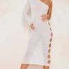 Maternity Cream Sheer Knitted One Shoulder Midi Dress