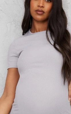Maternity Grey Marl Ribbed Crew Neck Midi Dress -US Dresses Sales Store 7b80545100b3e1d2a93452c1aed2046e545b79c4 cnd0533 4