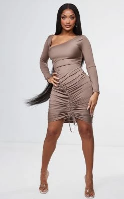 Shape Taupe Slinky Asymmetric Neckline Ruched Bodycon Dress -US Dresses Sales Store 7bc1f9a9358641aceb1bf4152d87b534fb940b8f cnc8791 3