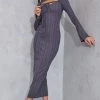 Charcoal Wide Rib Cut Out Tie Back Maxi Dress