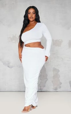 Plus White Slinky One Shoulder Cut Out Midi Dress