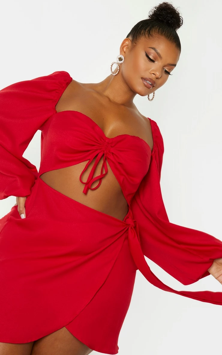Plus Red Ruched Cut Out Bodycon Dress 7 Plus Red Ruched Cut Out Bodycon Dress - Image 5