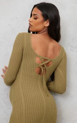 Maternity Khaki Knitted Midaxi Tie Back Bodycon Dress -US Dresses Sales Store 7d0b81e23374b4559073f3ec98973384ebe56da6 cnd2820 4