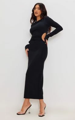 Black Ribbed Side Cut Out Long Sleeve Maxi Dress -US Dresses Sales Store 7d10151b4dbb5b21e32728cd567c6a1e53d2d90f cnd1255 3