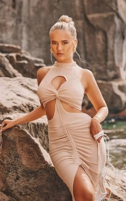 Stone Cut Out Knot Detail Ruched Front Midi Dress -US Dresses Sales Store 7d251d7bf88636b4128679db0ad11837e938dfaa CMY6012 4