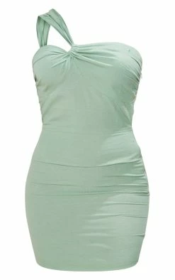 Pistachio Linen Look One Shoulder Knot Detail Bodycon Dress -US Dresses Sales Store 7dd14839fb9d6d8158f2fd3a058667390ecb2369 cnd5474 5