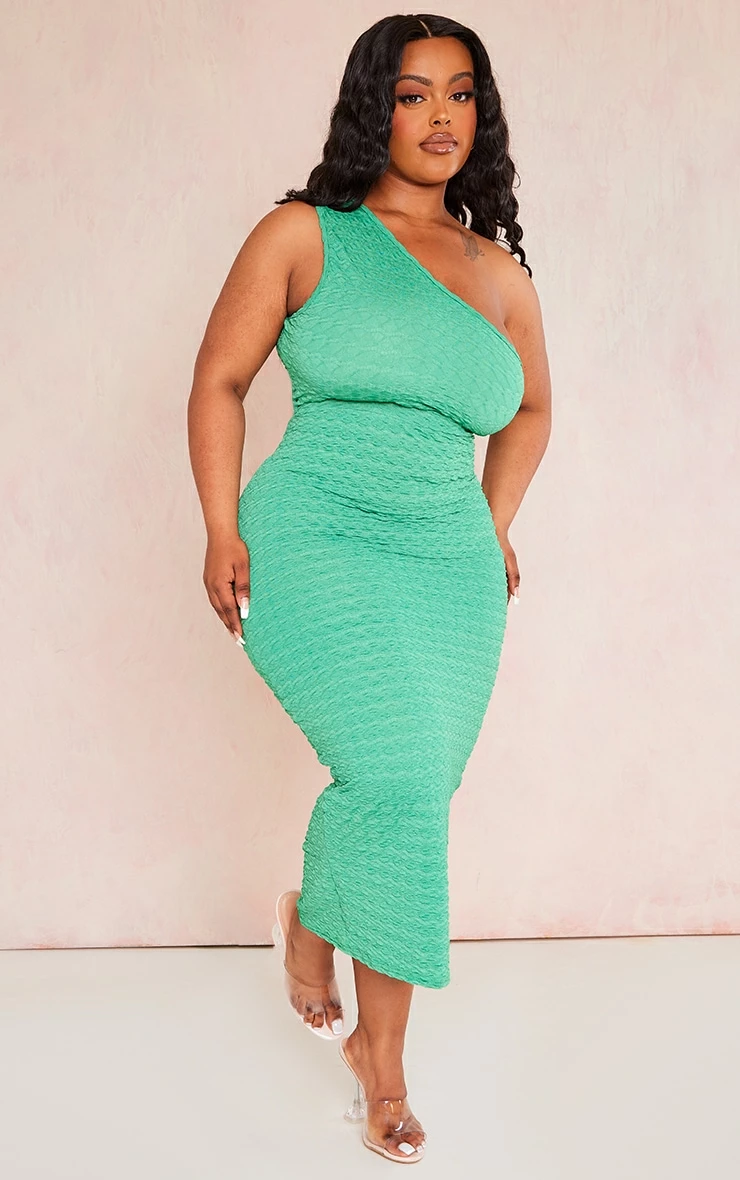 Plus Green Bubble Textured One Shoulder Midi Dress 5 Plus Green Bubble Textured One Shoulder Midi Dress - Image 3