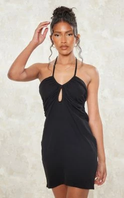 Black Linen Look Ruched Cut Out Halterneck Bodycon Dress -US Dresses Sales Store 7eb01a234c0fb0c0d1537fe1b32bcbd6713a5f4e cnd5494 1