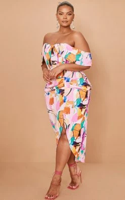 Plus Multi Bardot Ruched Side Midi Dress -US Dresses Sales Store 7ec67d585b1457e534c78df0b9a7903ada2d2378 cmw4092 4