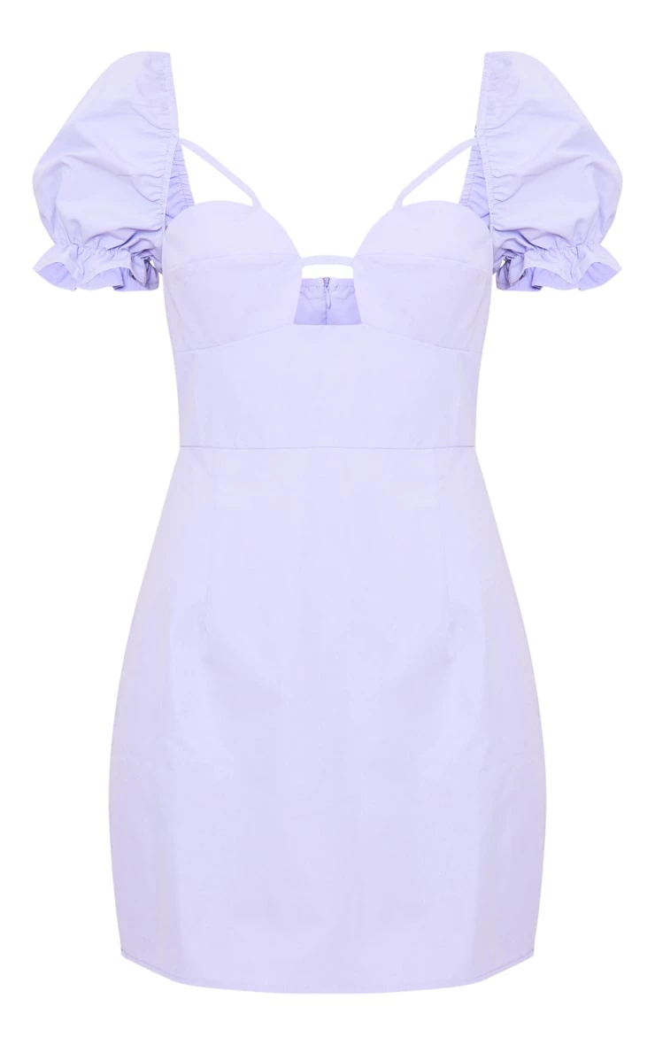 Lilac Puff Sleeve Cup Detail Cut Out Bodycon Dress 7 Lilac Puff Sleeve Cup Detail Cut Out Bodycon Dress - Image 5