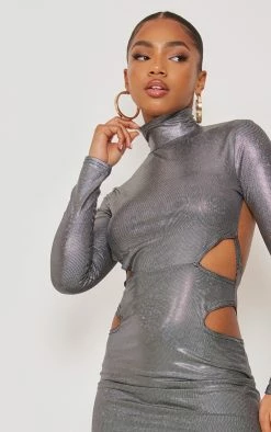 Silver Shimmer Side Cut Out Long Sleeve Bodycon Dress -US Dresses Sales Store 7ff4af39f9527cb59a7216fa39a1c0d73902a00c cnb7454 4