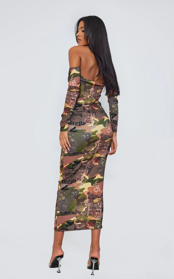Tall Camo Print Off The Shoulder Midaxi Dress 4 Tall Camo Print Off The Shoulder Midaxi Dress - Image 2