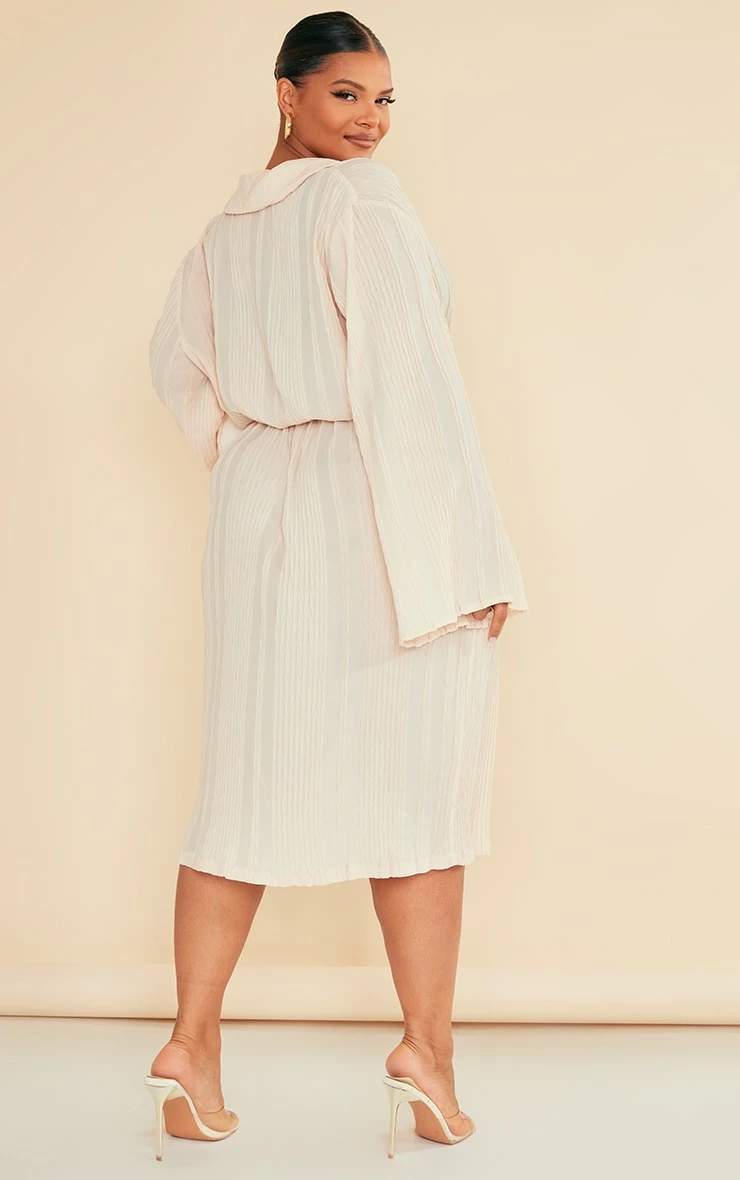 Plus Cream Plisse Wrap Front Midi Dress 4 Plus Cream Plisse Wrap Front Midi Dress - Image 2