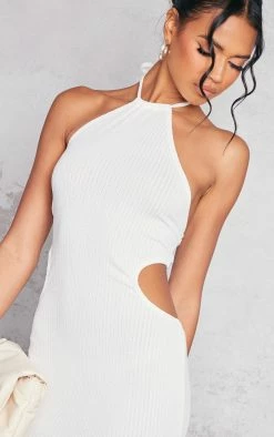 White Textured Rib Halterneck Cut Out Midaxi Dress -US Dresses Sales Store 811fca8e62efa60bc54c04245c4b1874c4b922b1 cne2872 4
