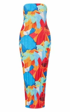 Multi Floral Abstract Print Plisse Bandeau Cowl Back Maxi Dress -US Dresses Sales Store 813ffd336311abb3f55c00490a6ac2907f3d00ea cne8712 5