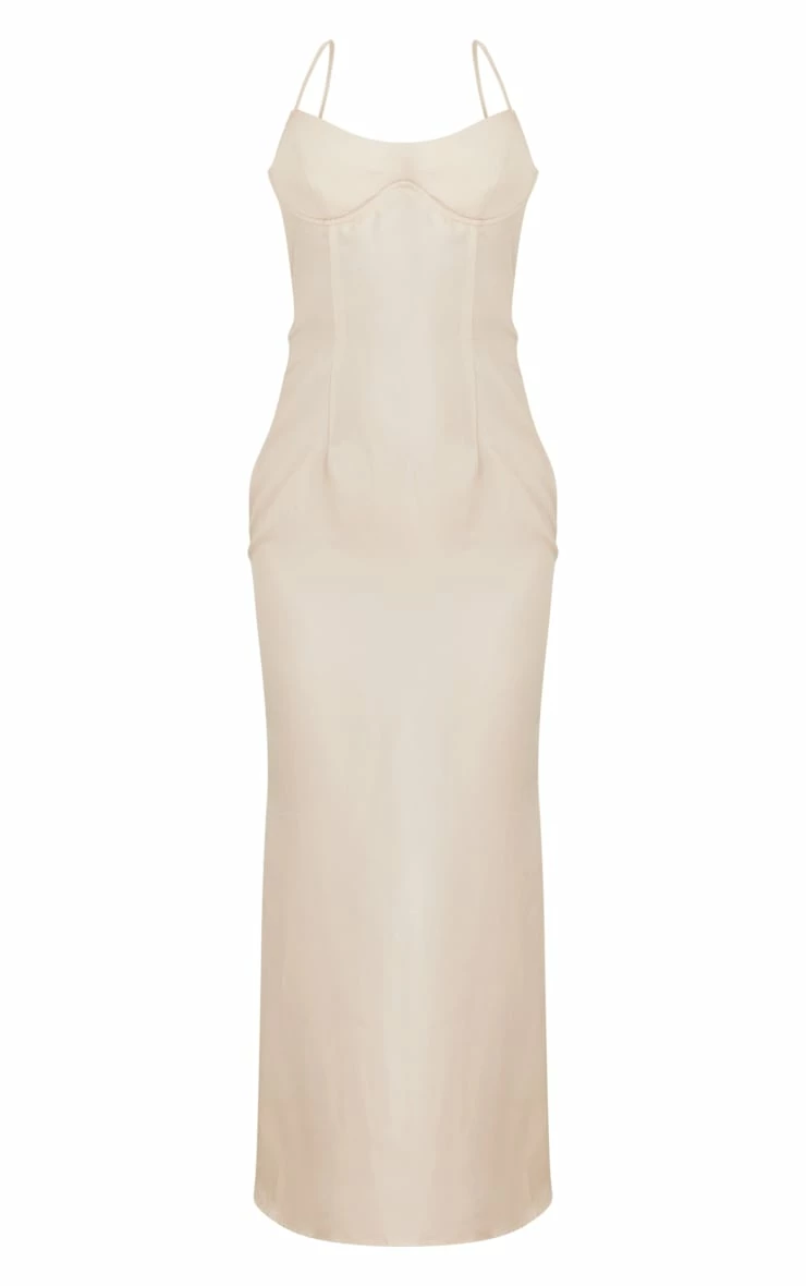 Cream Satin Underbust Detail Strappy Maxi Dress 7 Cream Satin Underbust Detail Strappy Maxi Dress - Image 5