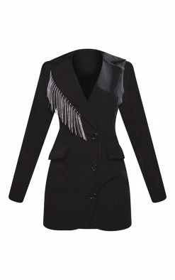Black Tailored Diamante Tassel Trim Long Sleeve Blazer Dress -US Dresses Sales Store 81b65af06a75b59f7bd8279cc581abdadb4305b7 cnc5795 5