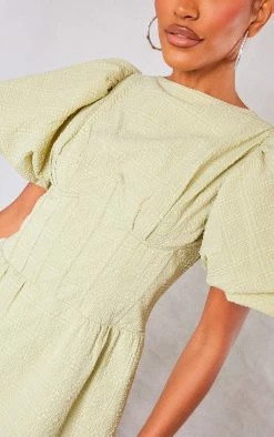 Sage Green Underwired Corset Puff Sleeve Shift Dress -US Dresses Sales Store 81c52c3e1217b9b4d95ac353f35c84e363f8deaa cne2925 4