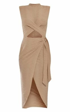 Stone Textured High Neck Cross Waist Wrap Midi Dress -US Dresses Sales Store 822ac6d2c6fd7f70bfc432ea0ab664d1fac65f56 cnb7303 5