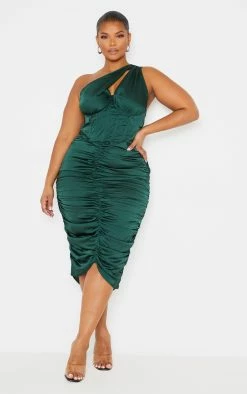 Plus Emerald Green One Shoulder Corset Ruched Satin Midi Dress -US Dresses Sales Store 8253bbf315d9b49e634c6bb9683f7d9b15647356 cmu1335 4