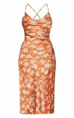 Rust Floral Print Button Detail Satin Midi Slip Dress -US Dresses Sales Store 82822990f76c464ad333827e34f7b0c98b10d4d4 cmt1593 6