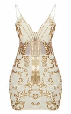 Gold Strappy Sheer Panel Sequin Bodycon Dress -US Dresses Sales Store 842bf6acef3d23b6785ac00d98a29b71d8e83b2c CLV7417 3