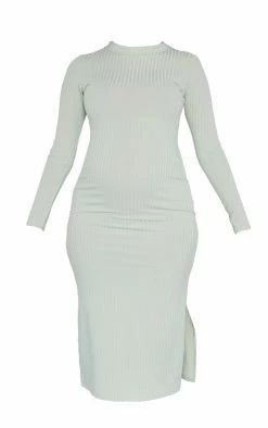 Maternity Sage Green Ribbed Longsleeve Midi Dress -US Dresses Sales Store 84860e89d552de39a3943d076e0bbe4e8c9a7234 cne2350 5