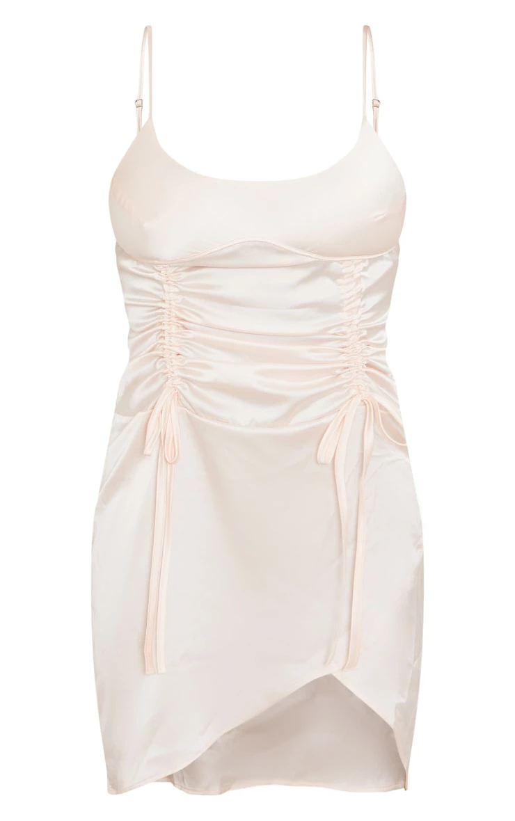 Cream Satin Underbust Detail Ruched Strappy Bodycon Dress 7 Cream Satin Underbust Detail Ruched Strappy Bodycon Dress - Image 5