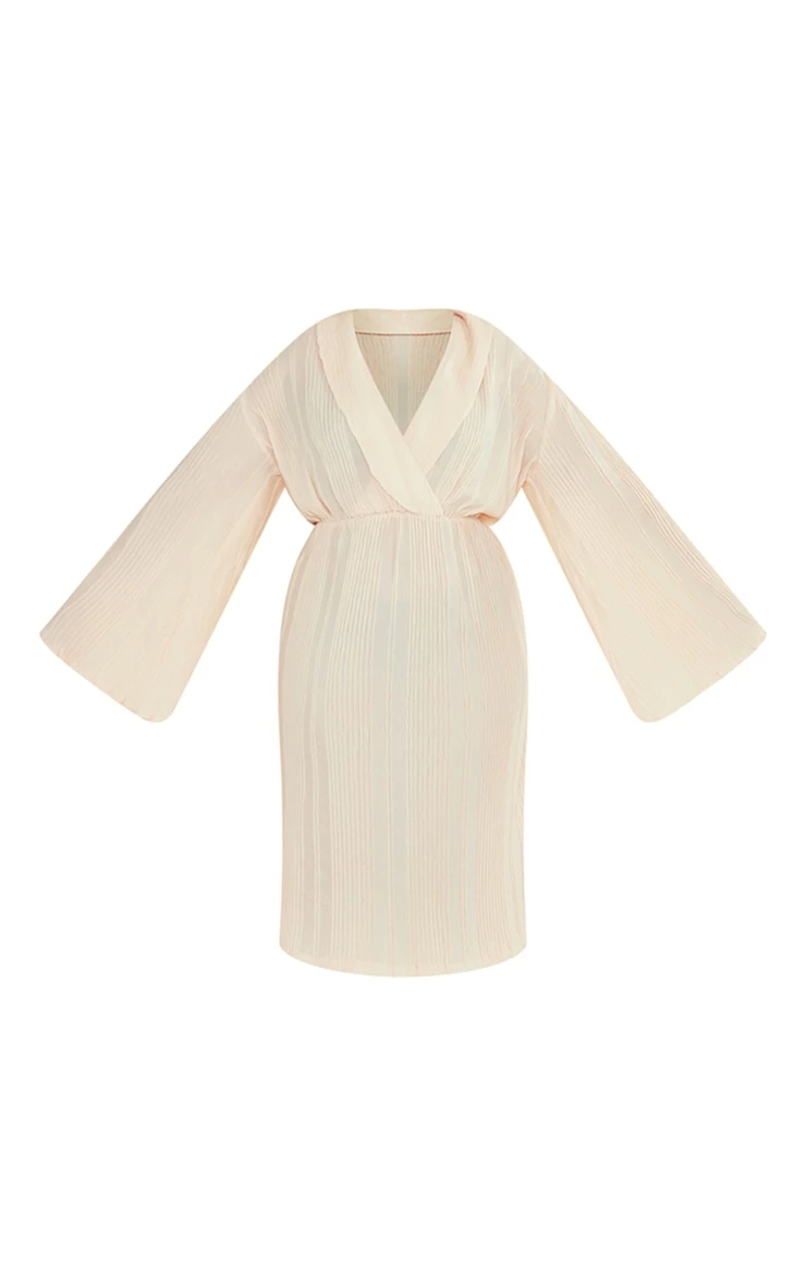 Plus Cream Plisse Wrap Front Midi Dress 7 Plus Cream Plisse Wrap Front Midi Dress - Image 5
