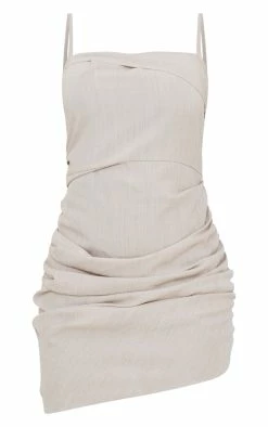 Stone Linen Look Fold Over Ruched Bodycon Dress -US Dresses Sales Store 853314da4bfa78c4999283281fe9d2ef2d19d9dc cnd2223 5