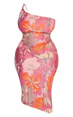 Plus Pink Floral Plisse One Shoulder Midi Dress -US Dresses Sales Store 86176a72b6c3cdda7583a260c330635a59a77d20 cnd9048 5