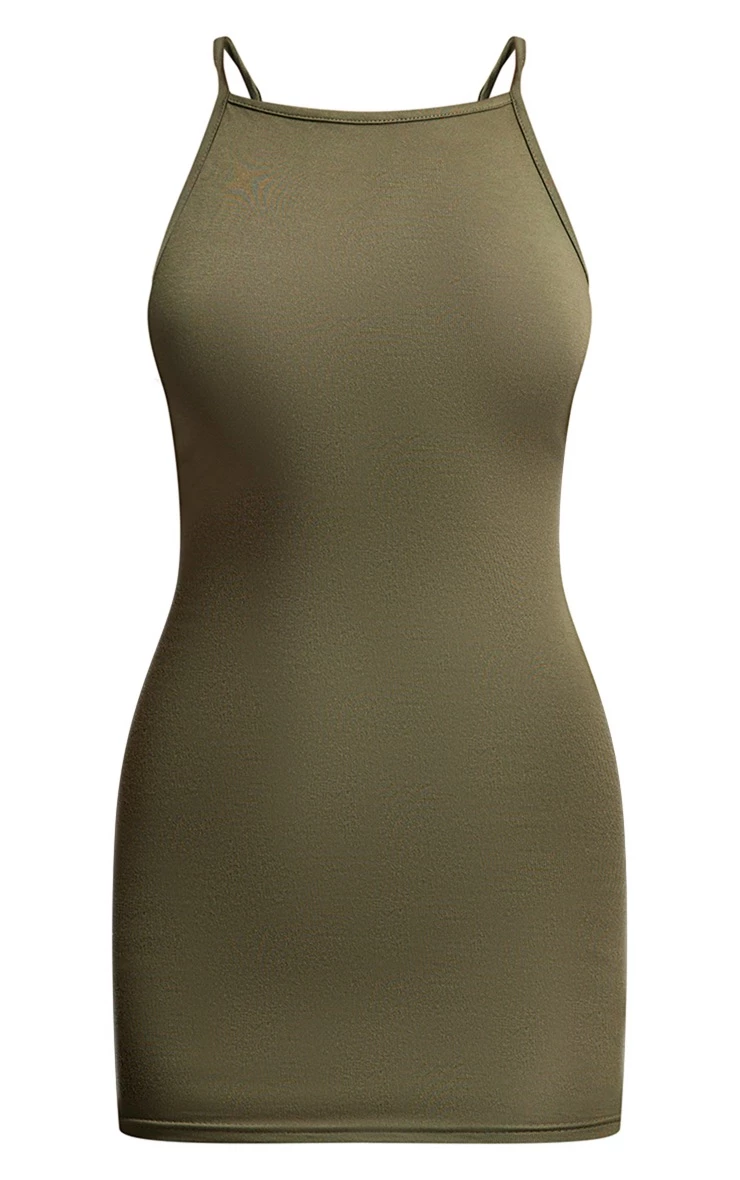 Khaki Viscose High Neck Bodycon Dress 7 Khaki Viscose High Neck Bodycon Dress - Image 5