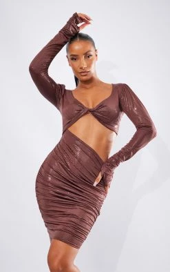 Chocolate Sparkle Ruched Cut Out Mini Dress