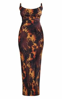 Brown Floral Ombre Plisse Strappy Maxi Dress -US Dresses Sales Store 86fd7fbf43860f63e1817c2c0d81558381b96fb6 cnc9999 5