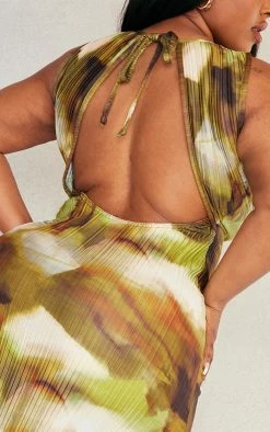 Plus Green Tie Dye Plisse Tie Back Midi Dress -US Dresses Sales Store 8725e256cbb0bef3fd3d3e008dc3df731a7f8dc7 cnd9049 4