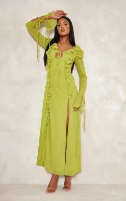 Tall Lime Long Sleeve Frilled Maxi Dress -US Dresses Sales Store 88a91dc5458dd8d736411ae4e6cbfe587b72f2eb cnd3479 3