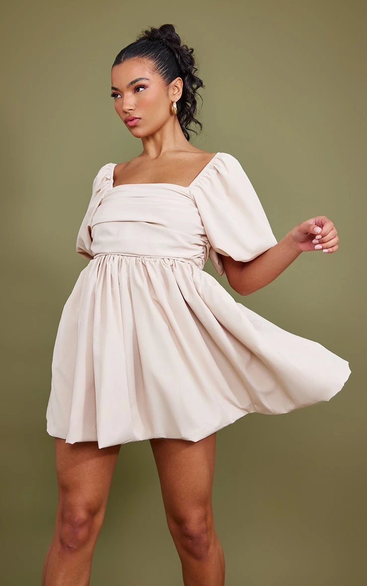 Cream Puff Sleeve Ruched Puffball Shift Dress 3 Cream Puff Sleeve Ruched Puffball Shift Dress