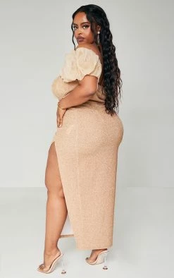 Plus Champagne Bardot Organza Ruffle Detail Glitter Midi Dress -US Dresses Sales Store 8bd4676e4fffe32b3497fad774e3192b1ce0bda3 cna8272 2