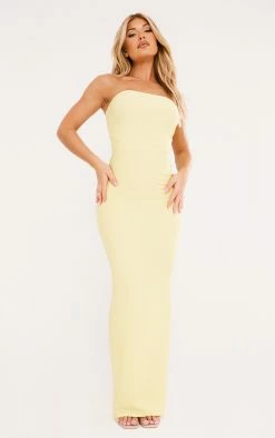 Lemon Textured Bandeau Split Front Midaxi Dress