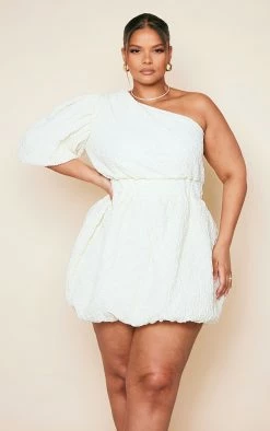 Plus Cream Textured One Shoulder Puffball Dress -US Dresses Sales Store 8c2444b5776fb842b262d4f7a01465b119b310fd cne0769 1