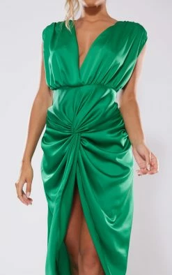 Emerald Green Satin Plunge Draped Skirt Midi Dress -US Dresses Sales Store 8c965ff20fdc8beaa799aeba3745db4c54c35bad cnb8712 4