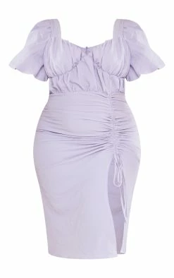 Plus Lilac Puff Sleeve Ruched Side Split Midi Dress -US Dresses Sales Store 8cd270d725e7f54ddad5b816f93c4b7673b909fe cne0627 5