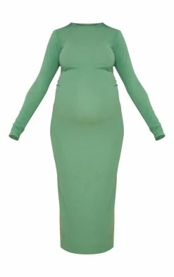 Maternity Olive Long Sleeved Ribbed Midi Dress -US Dresses Sales Store 8dfaa890b7ab17efda5aa888bd3484dd4fe48499 cnb2434 5