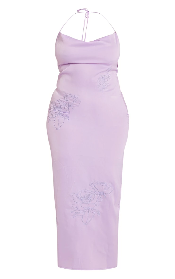Plus Lilac Halterneck Satin Embroidered Maxi Dress 7 Plus Lilac Halterneck Satin Embroidered Maxi Dress - Image 5