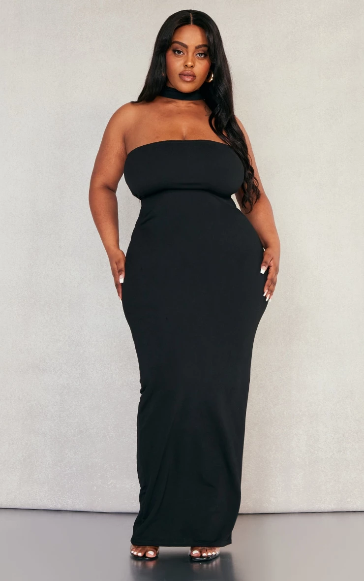 Plus Black Crepe Neck Detail Maxi Dress 5 Plus Black Crepe Neck Detail Maxi Dress - Image 3