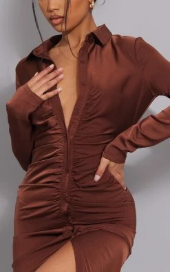 Chocolate Ruched Satin Maxi Shirt Dress 10 Chocolate Ruched Satin Maxi Shirt Dress -US Dresses Sales Store 91b7b3a8b0ea3fa4f57ae11f49ba6abd42d3811f cmv9196 5