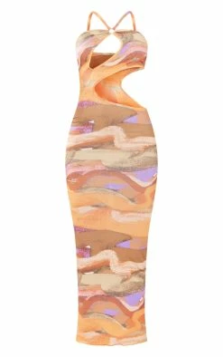 Orange Abstract Print Slinky Ring Detail Cut Out Maxi Dress -US Dresses Sales Store 92adeb10df52bcb869aa6ac9c2e8df25d9f87c8b cne2706 5
