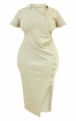 Plus Sage Green Rib Button Front Midi Shirt Dress -US Dresses Sales Store 9337b969559ba087b354801793c0a0d462e54884 cmw4133 6